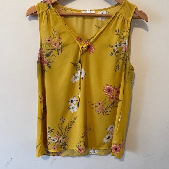 MAURICES | Women's Floral V-Neck Tank Top Yellow Size Small - Picture 1 of 7